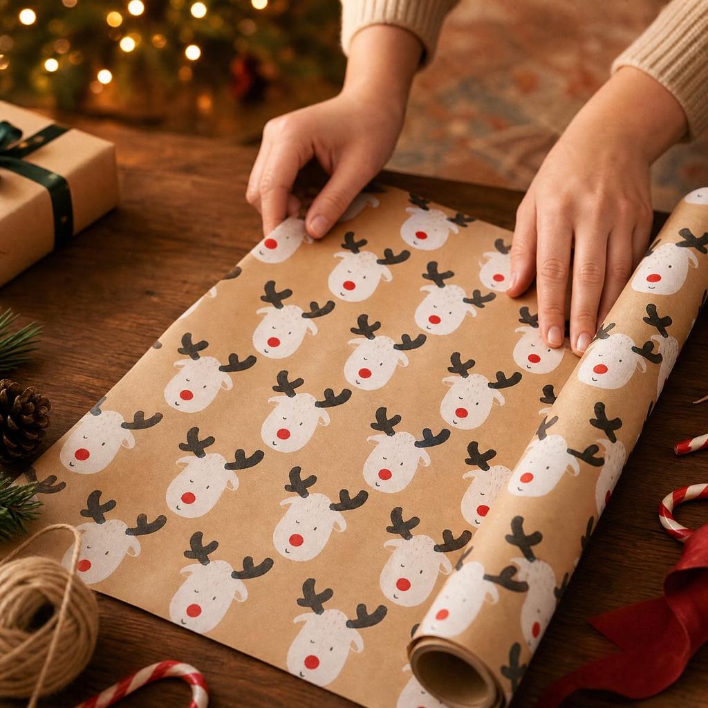 Christmas Gift Wrapping Roll for Holiday Presents - 43cm, Festive Brown for Gift Wrapping