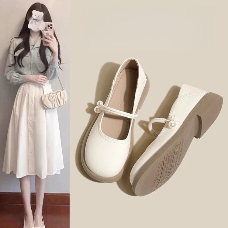 Mary Jane Shoes Flat Single Shoes Women's Summer 2025 New One-pedal Women's Shoes with Skirts, Evening Breeze Gentle Small Leather Shoes