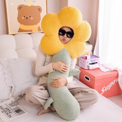 Cartoon Flower Daisy Plush Long Pillow Stuffed Sunflower Sofa Bed Cushion Bedroom Decor Toys For Children Great Gift Present