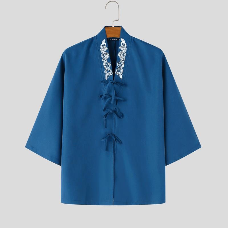 INCERUN Übergroße Herren Reverskragen 3/4 Ärmel Print Retro Knoten Lässig Locker Strickjacke Hemden Oberteile