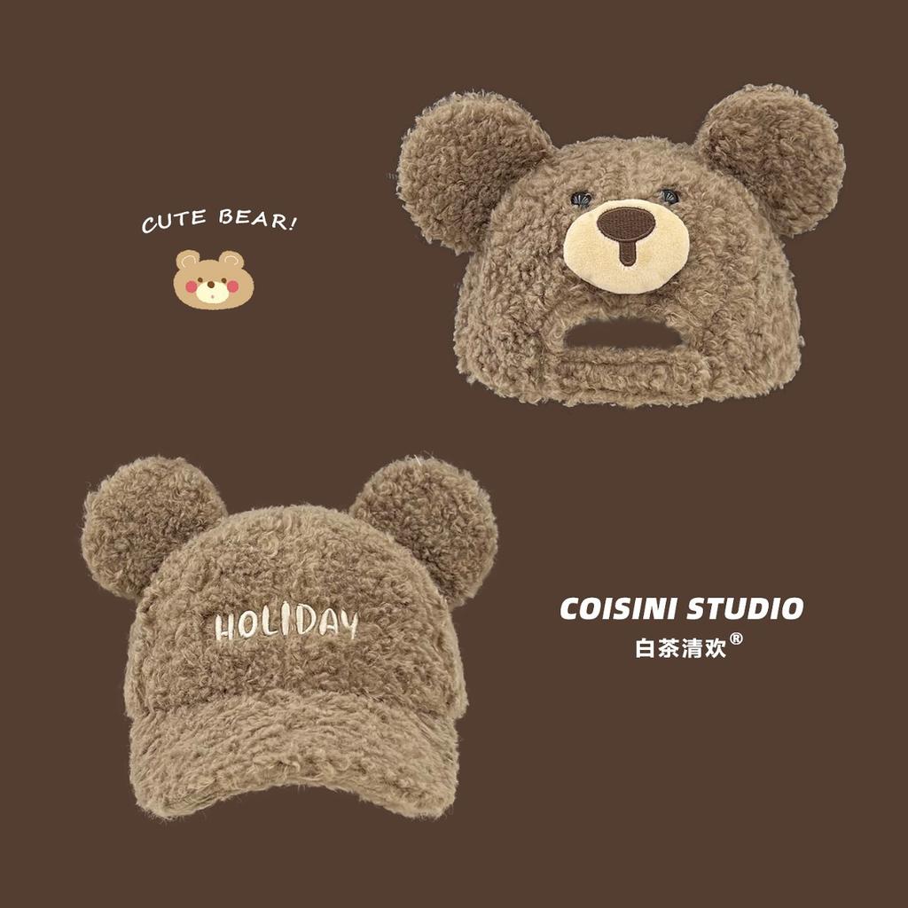 Bear Ear Lamb Wool Hat for Women 2025 Autumn/Winter Warm Baseball Cap Versatile Face-Slimming Duckbill Cap Trendy