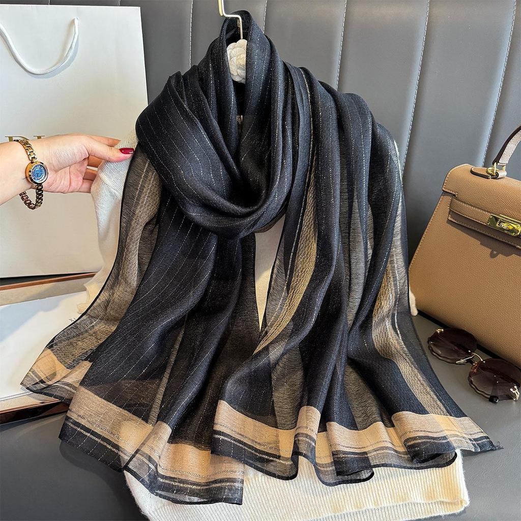 Women's Silk Scarf: High-End Korean Style Gold Thread, Autumn/Winter Shawl