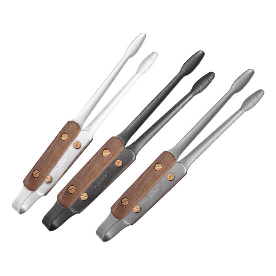 Tång i rostfritt stål med valnötshandtag, värmetålig, för BBQ-matlagning, grillning och servering, elegant köksredskap