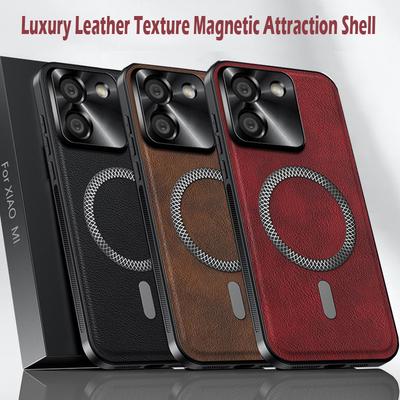 Luxusní pouzdro z PU kůže pro Xiaomi Poco M7 Pro F7 F6 F5 X7 Pro X6 X5 Magsafe Magnetický kovový kroužek Ochrana objektivu Nárazuvzdorný kryt
