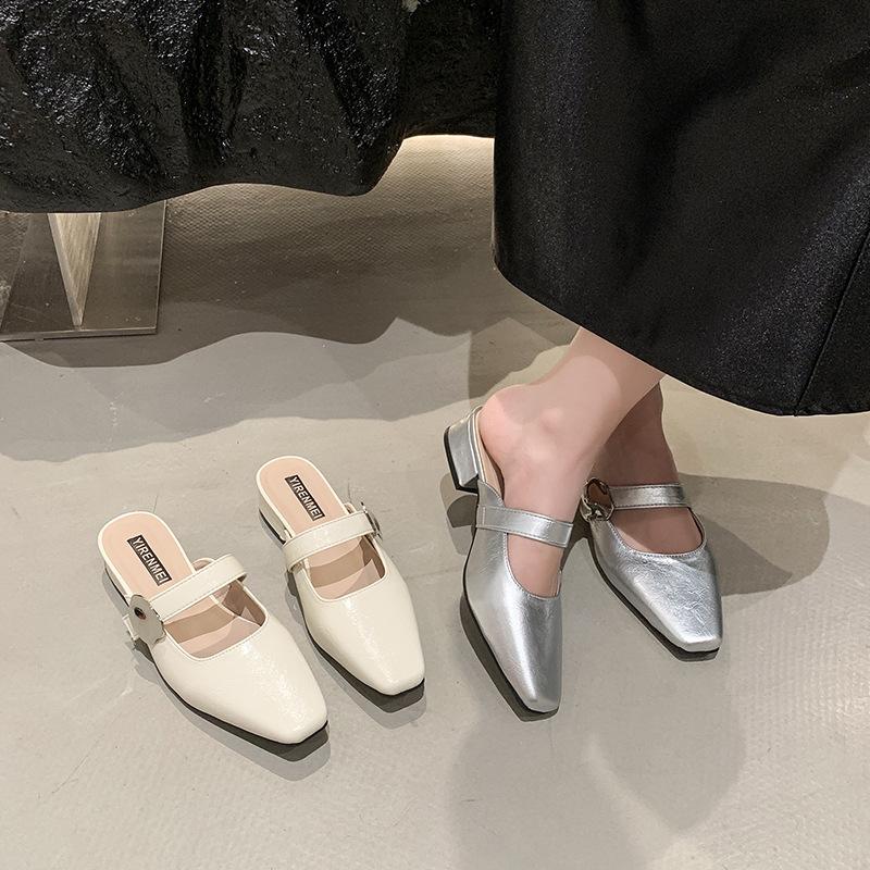 Außenhandel süßer dicker Absatz Baotou halber Slipper 2025 Sommer neue Mode coole Hausschuhe Nischendesign hohes Temperament hohe Absätze