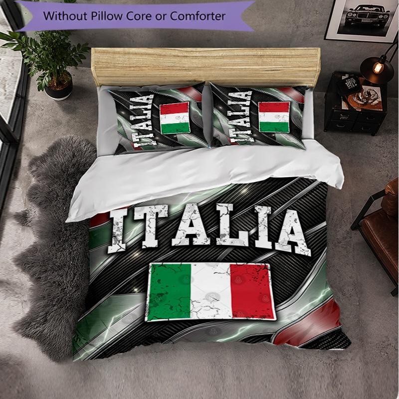 Italy Football Pattern 3 Pieces Bedding Set Soft Microfiber Duvet Cover with Pillow Cases for Bedroom
