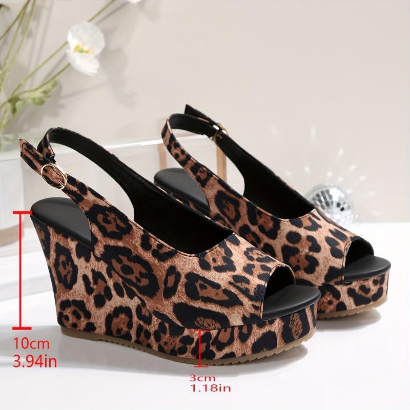 Women'S Stylish Black & Brown Leopard Print Platform Sandals - Comfortable Open-Toe Slip-On with Thick Rubber Sole, Faux Cover Lining, All-Season