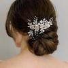 European & American Rhinestone Rose Leaf Hair Comb - Bridal Wedding Hair Accessory