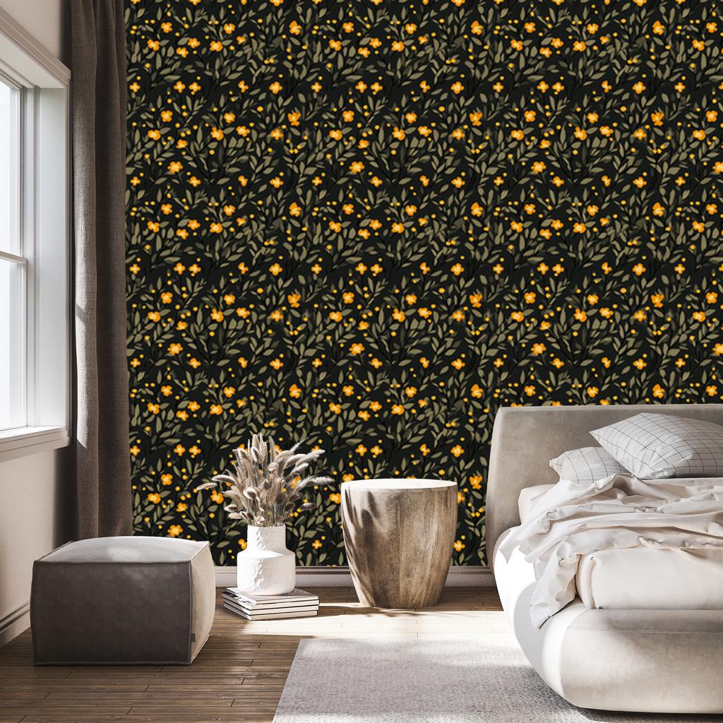 Cottagecore Flowers Wallpaper Brown and Black for Living Room and Bedroom 50x1000