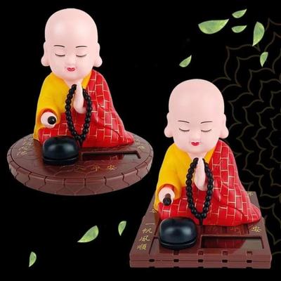 Solar Little Monk Creative Car Ornaments Dashboard Decoration Chinese Style Buddhism Lucky Ornament Auto Interior Accessories