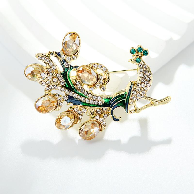 Fashion Rhinestone Colored Peacock Brooches For Women Clothing Coat Jewelry Accessries Gifts