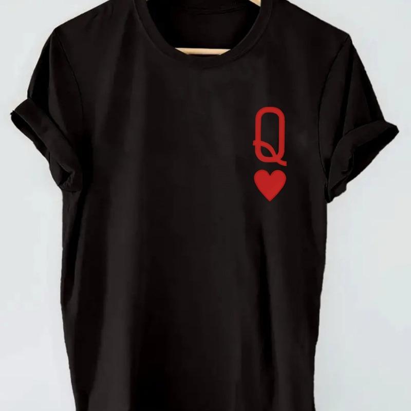 Summer Heart-shaped Pattern Casual Loose Short Sleeved Round Neck T-Shirts Women’s