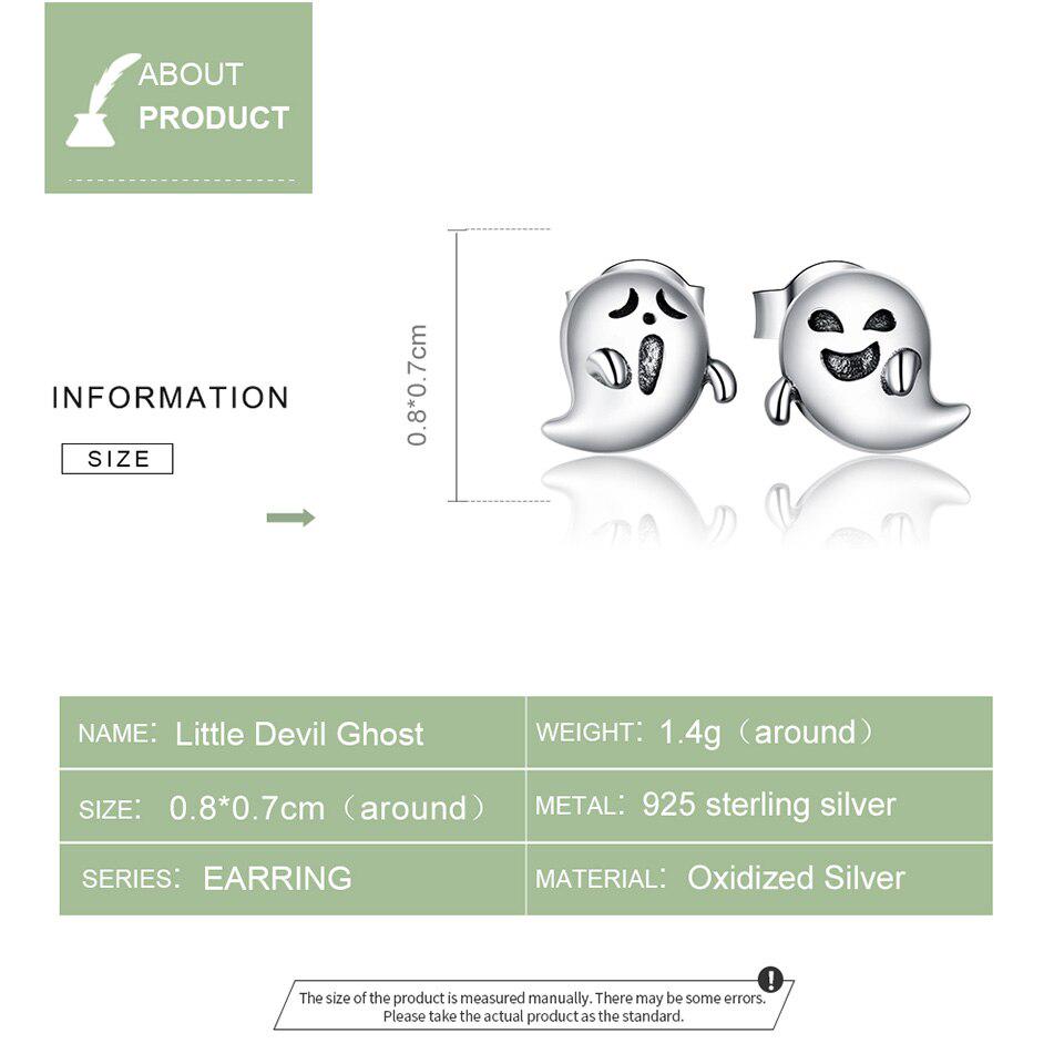 Bamoer Oxidized Silver Stud Earrings for Women Little Devil Ghost Jewelry Gift for Girl 925 Sterling Silver Jewelry