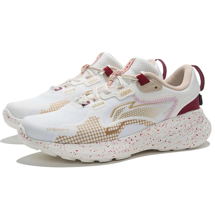 New LiNing Soft Element Cushioning Anti Slip And Wear Resistant Low Top Sports Casual Shoes White Gold Red AGLS012-4