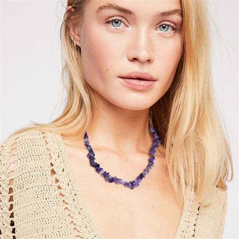 Natural Healing Stones Gravel Beads Short Necklace Female Jewelry Gravel Choker Necklace Holiday Party Necklace for Girl