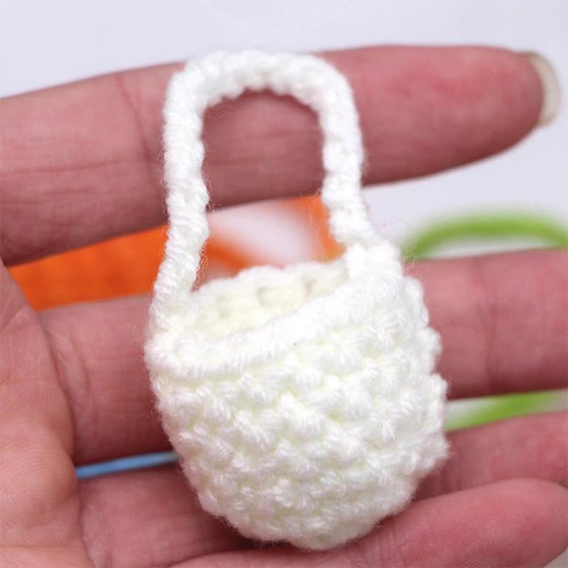 5PCS 1:12 Dollhouse Miniature Woven Shoulder Bag Mini Knitting Wool Bag Crochet Braid Crossbody Bag Handbag Storage Bag DressUp Decor