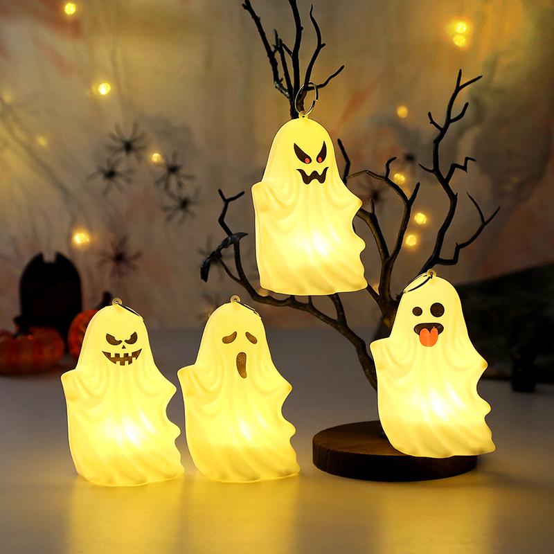 Ghost Halloween Decor - White Ghost Led Night Light Spooky Figurine Statue Festival Lamp Table Topper Hanging Decorations