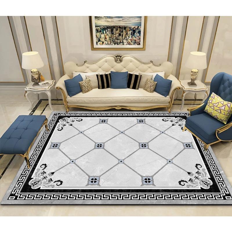European Luxury Golden Rugs for Living Room Home Marble Bedroom Decor Large Size Carpet Coffee Table Non-slip Mat