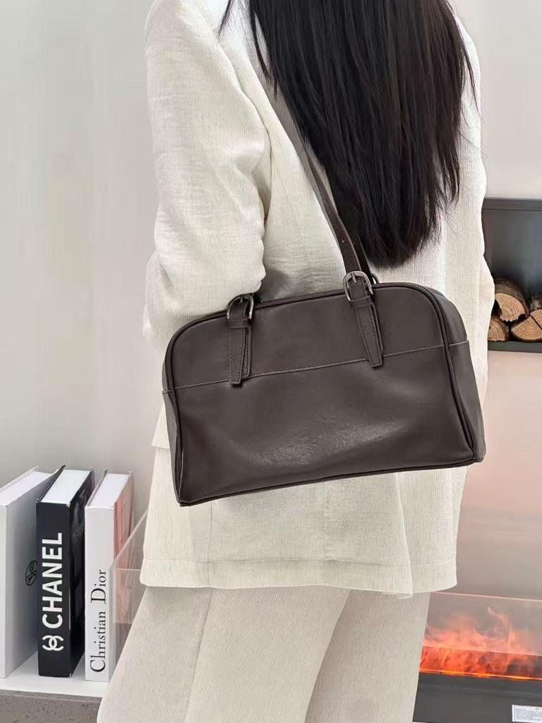 Korean Style 2025 Simple Large Capacity Underarm Handbag, Vegetable-Tanned Leather