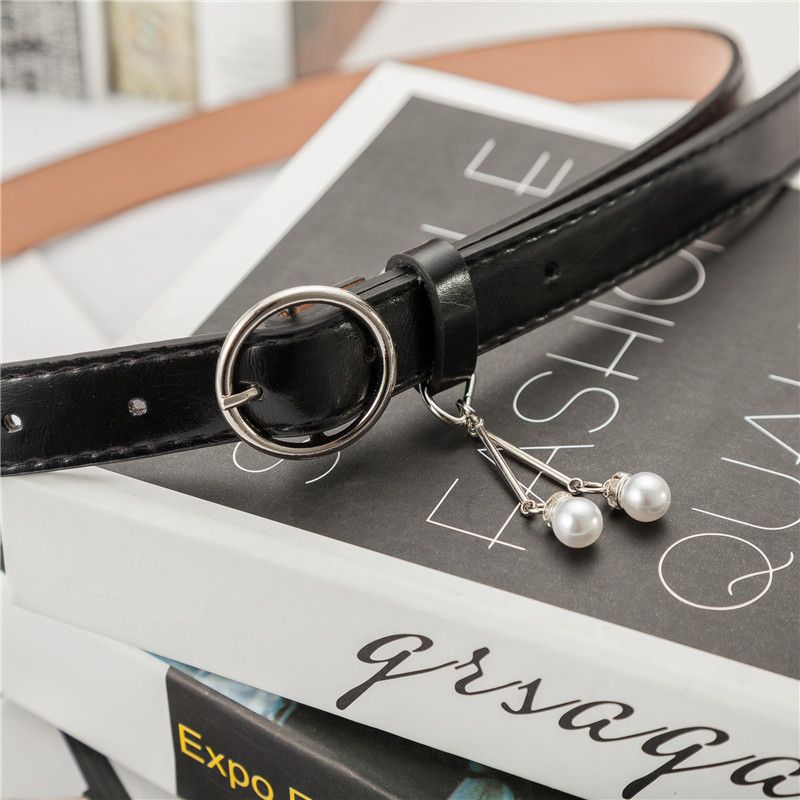 

Unique And Pearl Heart Adorned Womens Belt Ideal For Casual Student Outfits Black Double Pearl