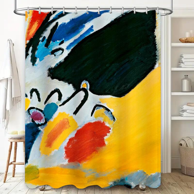 Abstrakt Färgglad Badrumsduschdraperi Dekor Modern Akvarell Blå Gul Röd Orange Svart Tryckt Tyg Vattentät Matta Underlägg