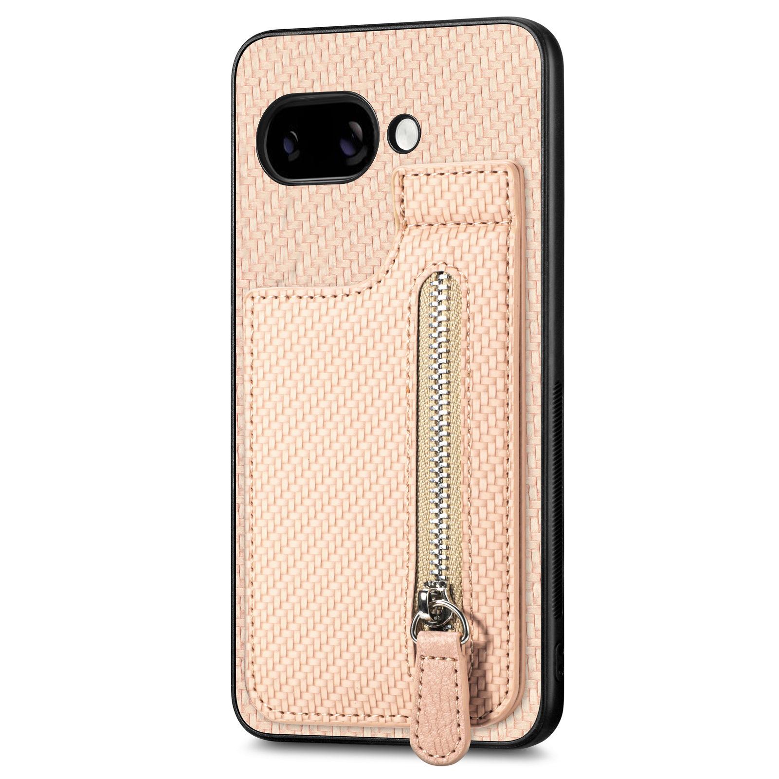 

For Google Pixel 9a Case Leather Phone Back Cover with Zipper Card Holder Kickstand Blue