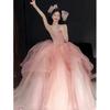 Pink Tube Top Evening Dress for Women, High-end Engagement, Super Fairy Light Luxury Birthday Banquet, Adult Ceremony, Tutu Skirt On the Run