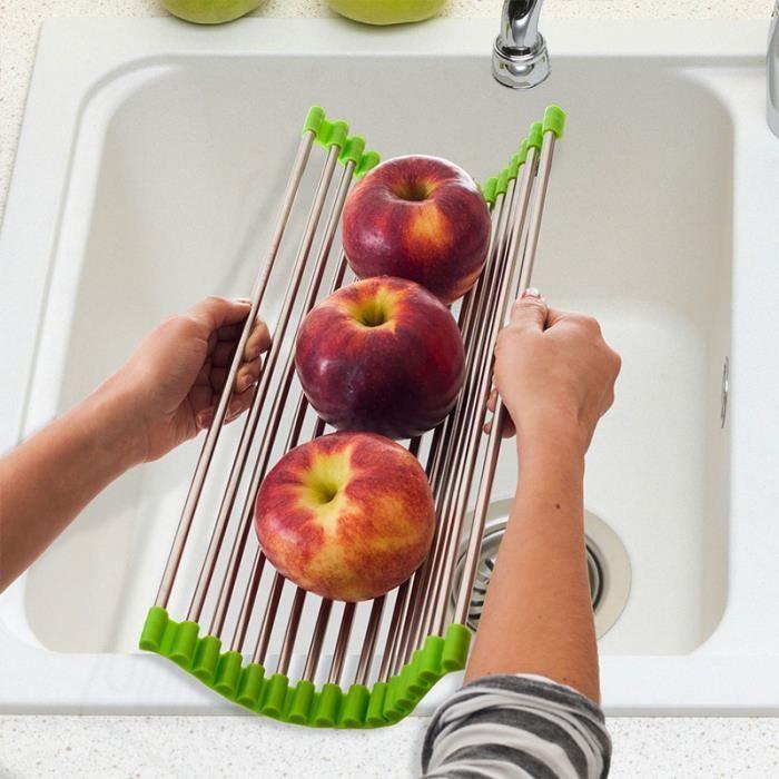 SHOP-STORY - Foldable Non-Slip Drainer for Sink Washbasin - Colander Dish Rack - Dimension 37 X 23 Cm - Color Green