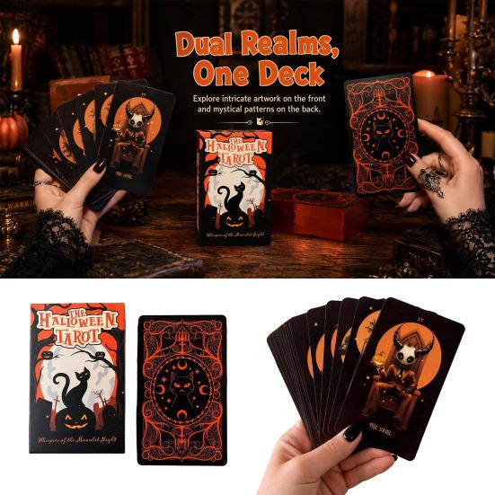 Happy Halloween Tarot, Spooky Tarot Cards Deck with Guidebook for Beginners, Halloween Party Supplies