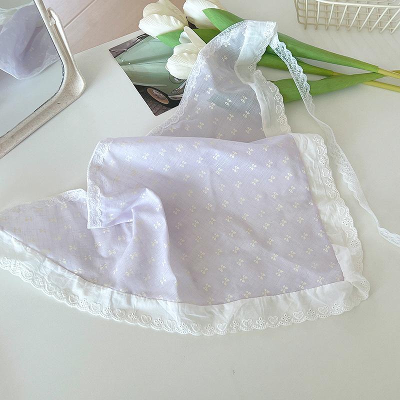 Headscarf summer women's pastoral triangle scarf literary retro crochet triangle scarf hat Y2K hot girl girl children hollow bud