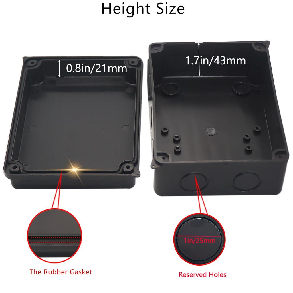 Project Box IP65 Waterproof Dustproof Junction Boxes ABS Plastic DIY Electronic Case, Indoor & Outdoor Electrical Box Power Cord Enclosure Black