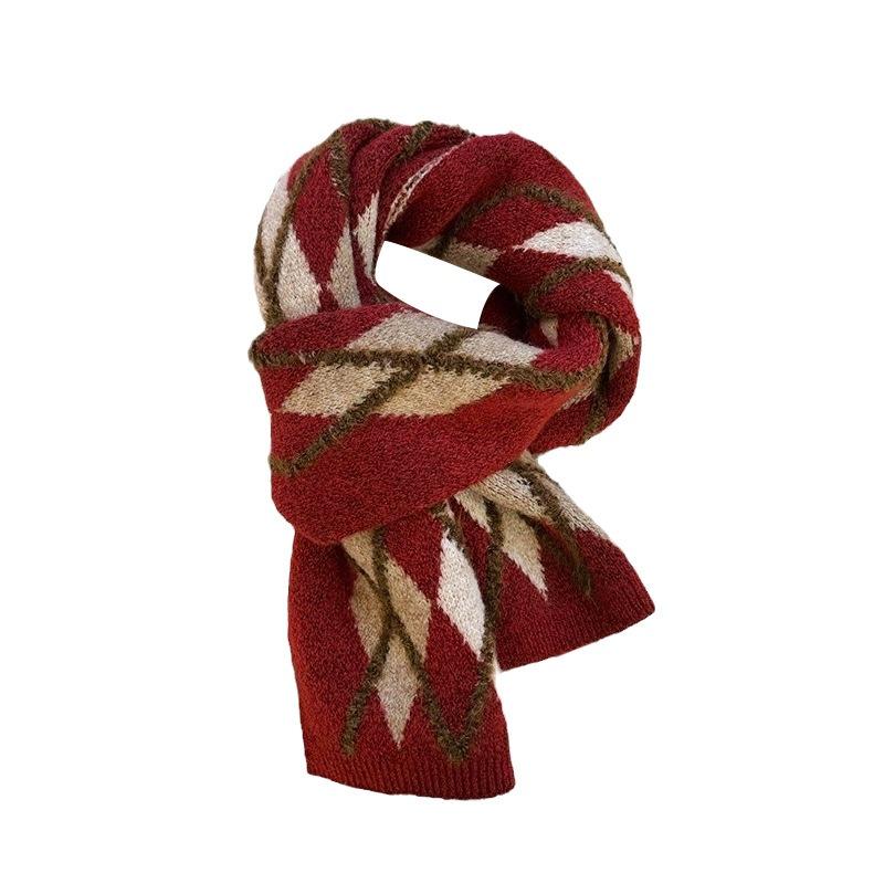 Christmas scarf autumn and winter versatile thickened warm retro rhombus plaid scarf scarf