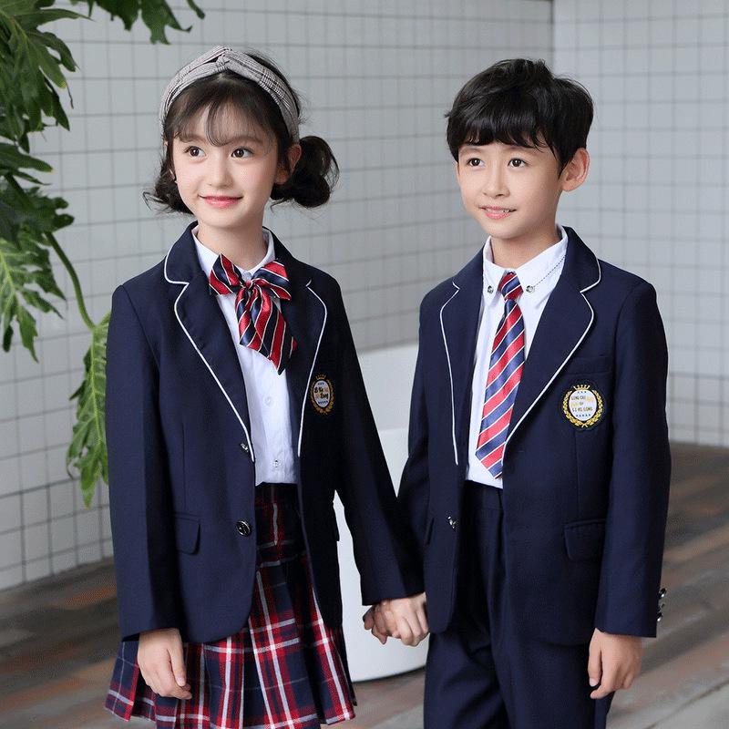 Spring & Autumn British-Style School Uniform Set - Children's Academy Blazer, Class, and Kindergarten Uniform, 4-Piece.