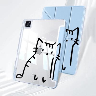 Line Cat Y-Fold Holder Cover Tablet Case For iPad Pro 11th 10th 9th 8th 7th 12.9inch Air 4 5 M3 M2 1 2 M4 11inch Mini 6 7 Pro