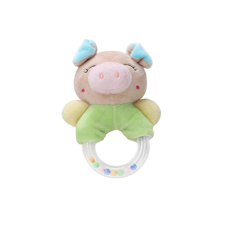 BBSKY Baby Plush Animal Rattle Toy with Colorful Beads and Round Handle