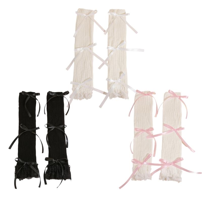 Elegant Lace Bows Stacked Arm Sleeves Breathable Acrylic Arm Warmers for Comfort and Warm in Winter Outdoor Activities