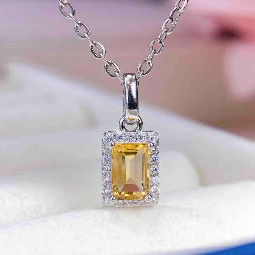 Natural Yellow Crystal Pendant Necklace - S925 Sterling Silver Clavicle Chain for Women