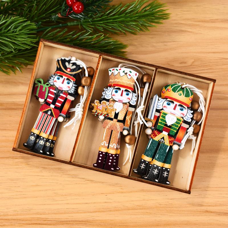 9Pcs Christmas Wooden Ornaments Nutcracker Soldier Xmas Tree Hanging Pendant 2024 Christmas Home Decorations New Year 2025 Gift