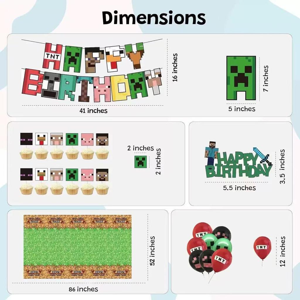Komorebi Minecraft Happy Birthday Balloon Party Supplies for Girls and Boys