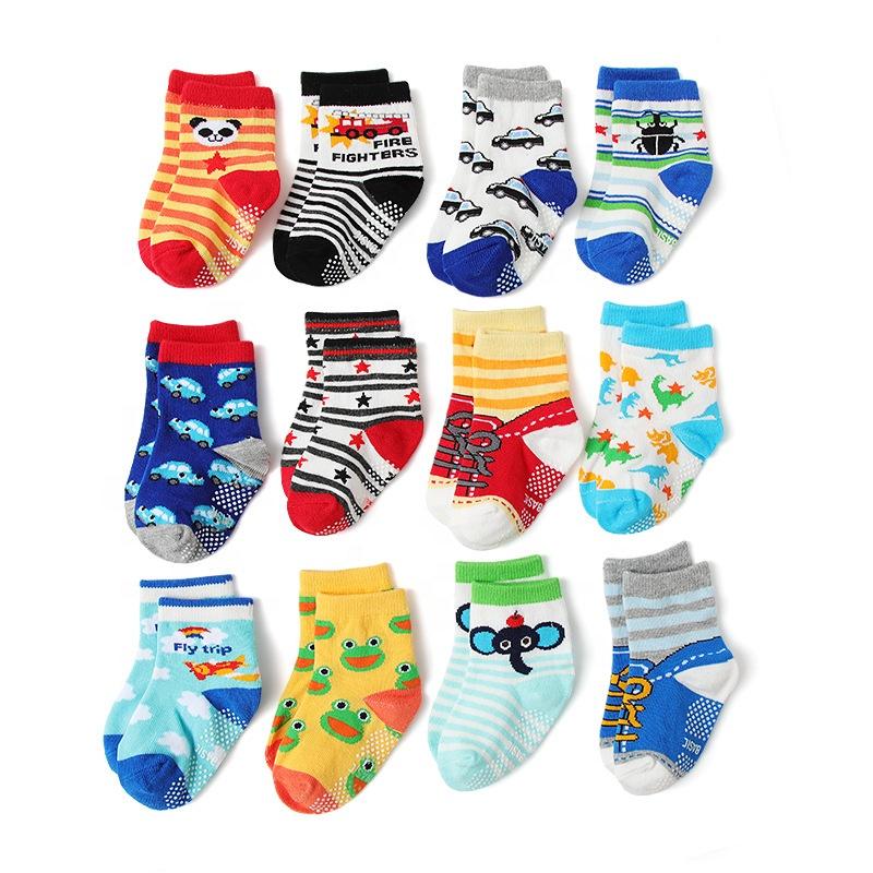 Cute Cartoon Crew Socks With Grips Infant Toddler Children Cotton Socks Set for Baby Boy