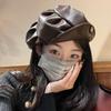 Pu Trendy Leather Beret For Women Vintage Style Sun Protection Cap Painter