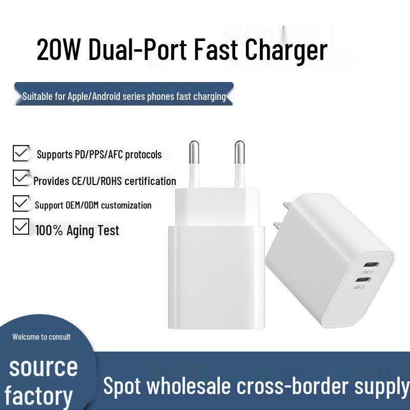 PD20W Dual USB-C Fast Charger for Apple & Samsung Devices
