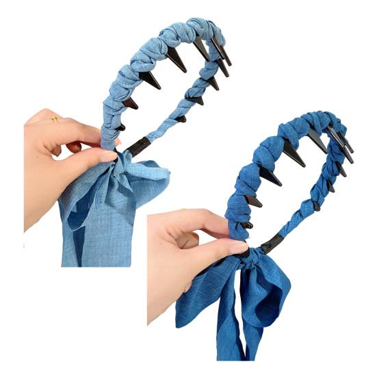 Cerchietto per Capelli con Fiocco in Denim e Pettine Antiscivolo Fissacapelli Spezzati
