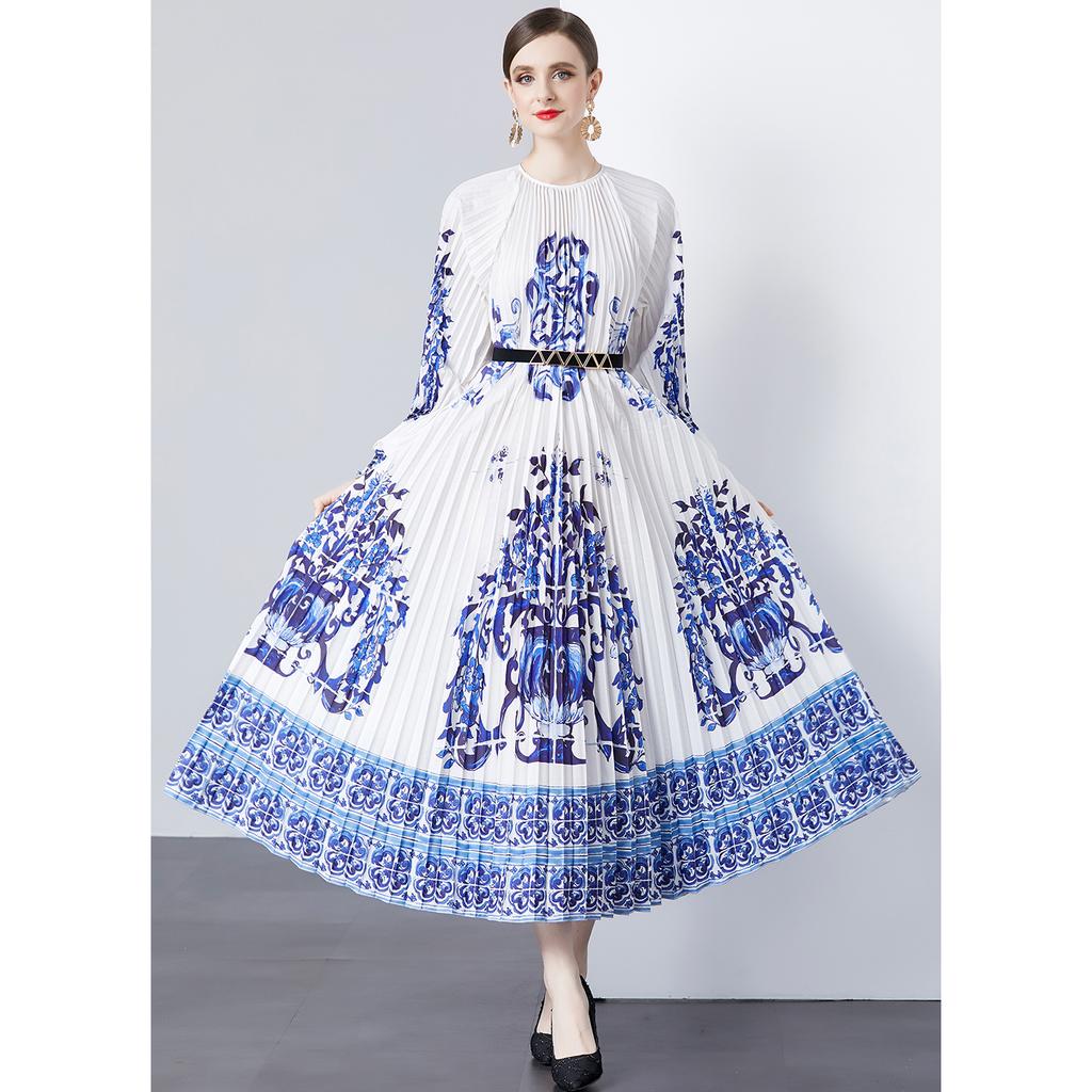 Jesienne damskie sukienki vintage print designerskie na wybiegu plus size oversized długie maxi sukienki na imprezę świąteczną