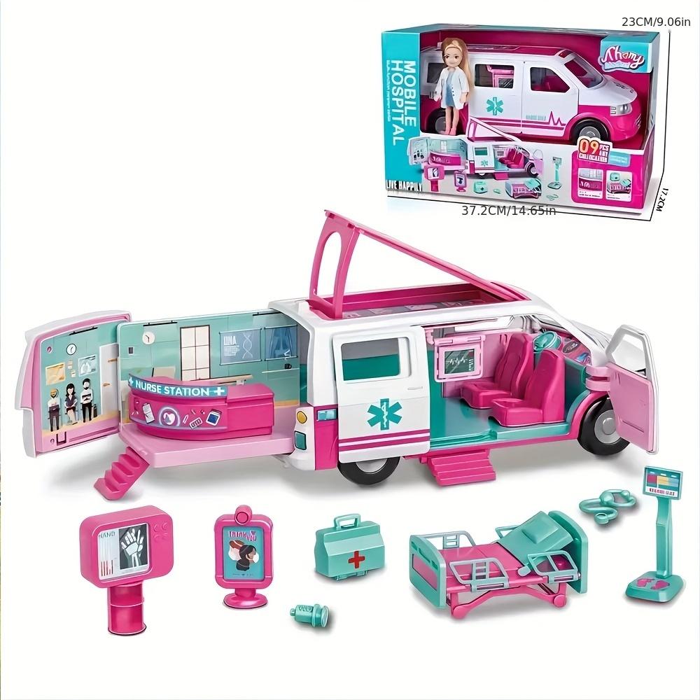 Toy Model Ambulance School Bus Puzzle Inertia Toy Car Playhouse Doctor Toy Car Model with Doll Accessories Christmas Gift
