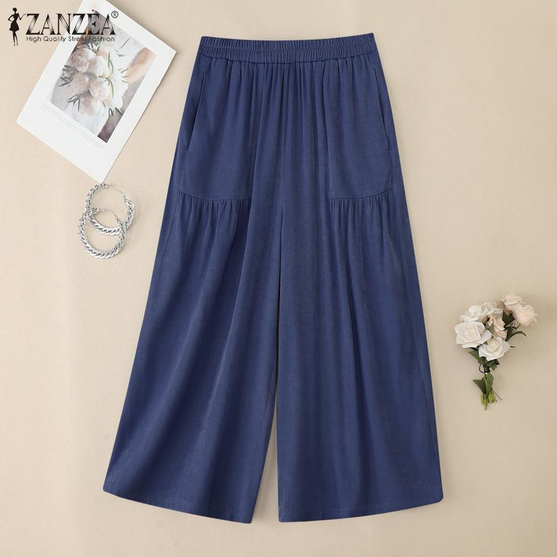 ZANZEA Damen Elastischer Bund Einfarbig Locker Lässige Hosen