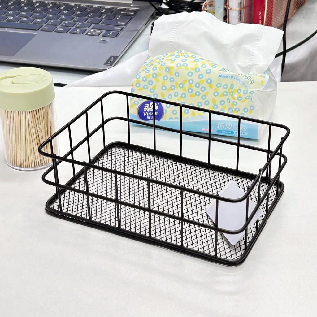 Slim Metal Storage Basket With Steel Mesh Base For Accessories And Small Items