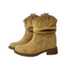 Sun Qian Pleated Pile Boots Coarse Heel Maillard Medium Boots Western Boots Skinny Boots