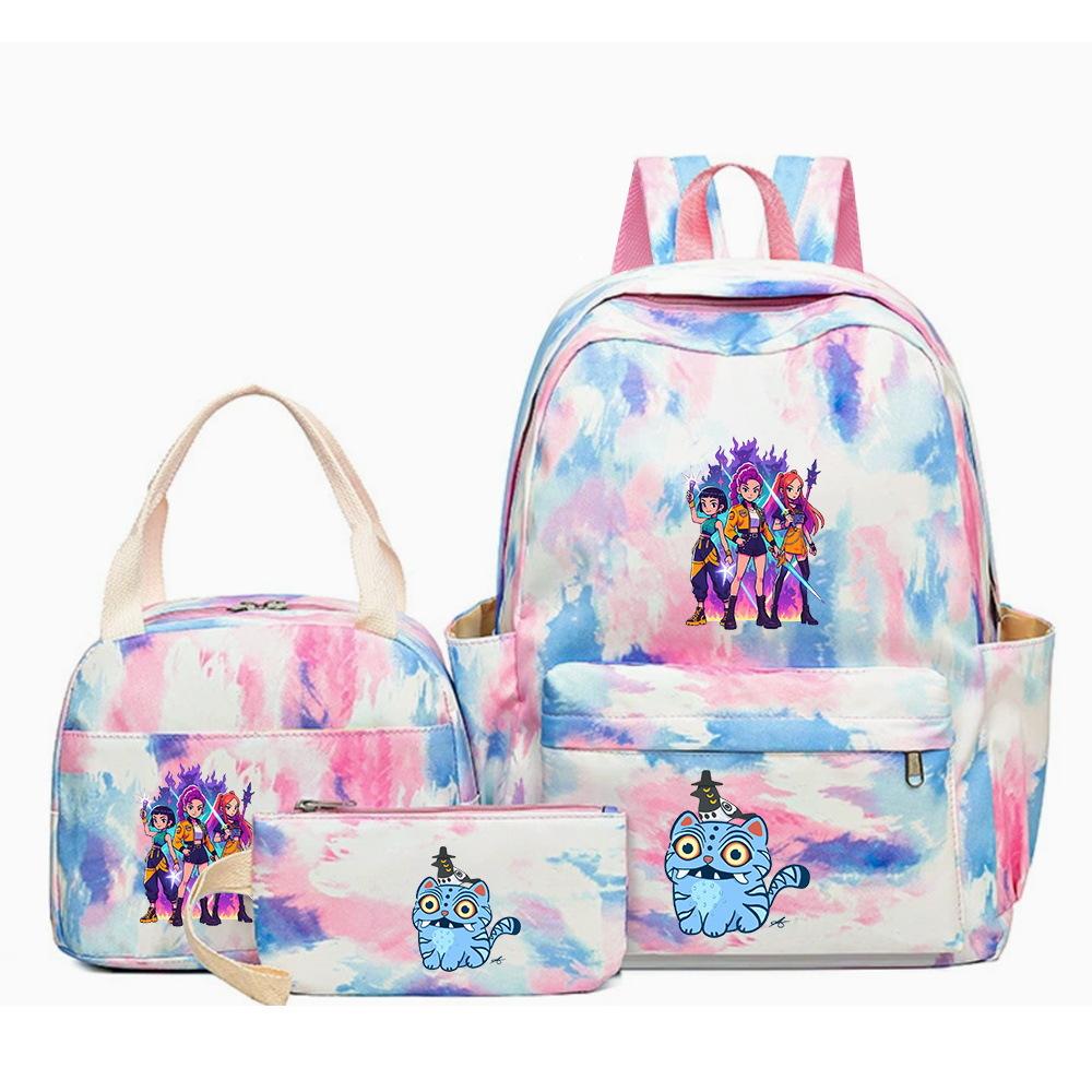 KPOP Oxford Cloth 3 Piece Set School Backpack with Lunch Bag and Pencil Case for Kids