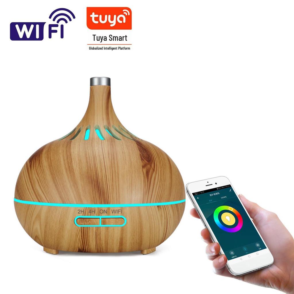 Smart WiFi Hotel Aroma Diffuser with Wood Grain Design: Hollow Translucent Humidifier and Home Atomizer